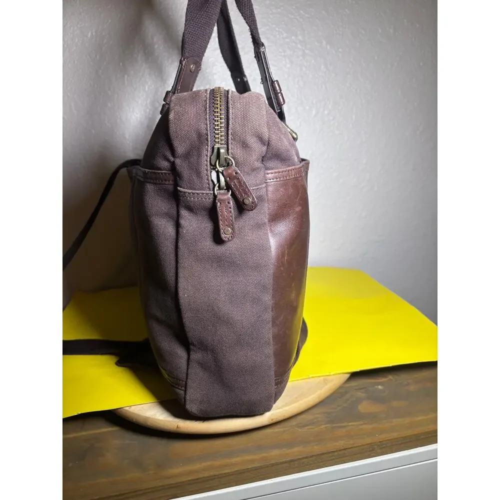 Tommy Bahama Tobago Briefcase Laptop Bag Canvas & Leather Carry Strap Map Lining